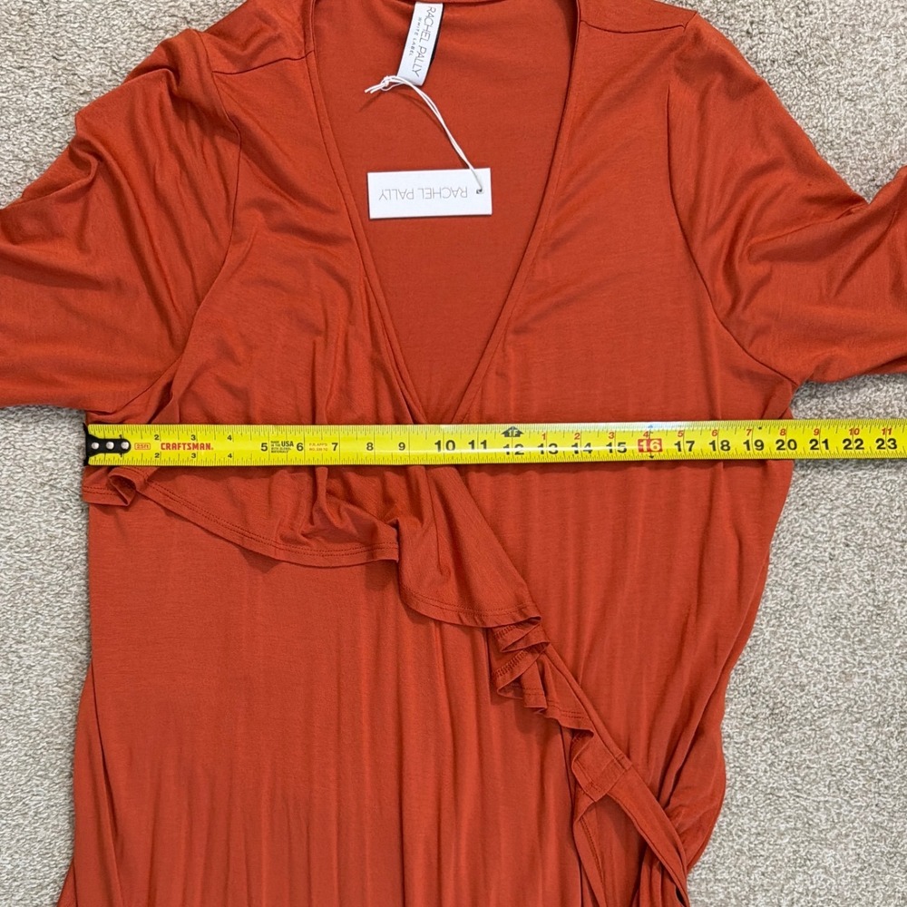 Rachel Pally White Label Nadine Wrap Dress Paprika Orange 1X New Tiered Ruffle - Picture 8 of 9